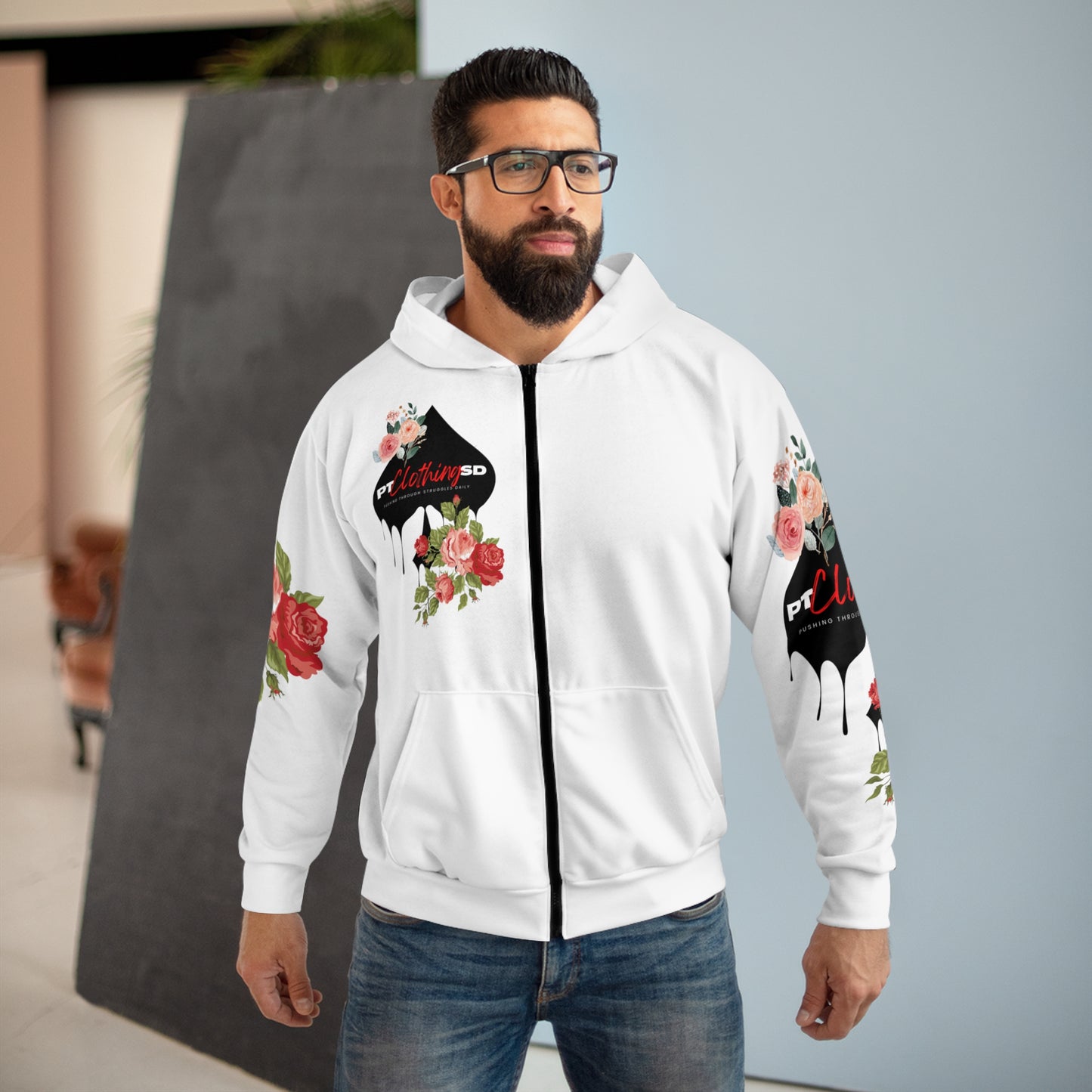 Ace Roses PTSD Unisex Zip Hoodie (AOP)