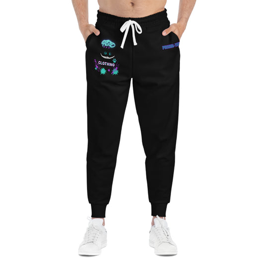 Black P.T.S.D Cat Logo Athletic Joggers (AOP)